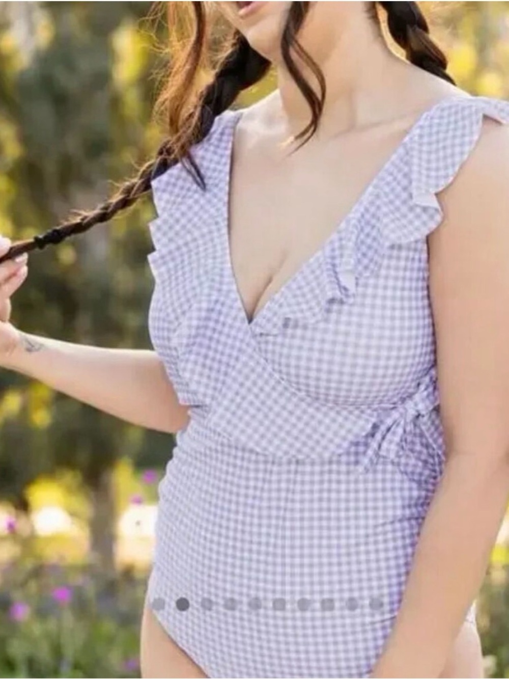 Kindred Bravely Lavender Gingham Ruffle One-Piece Swimsuit